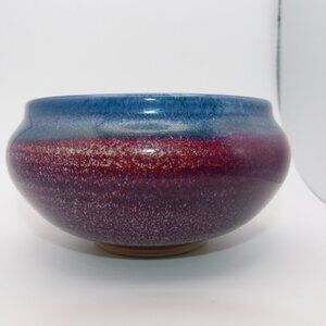 Signed Studio Pottery Bowl Two Tone Blue And Purple Glaze